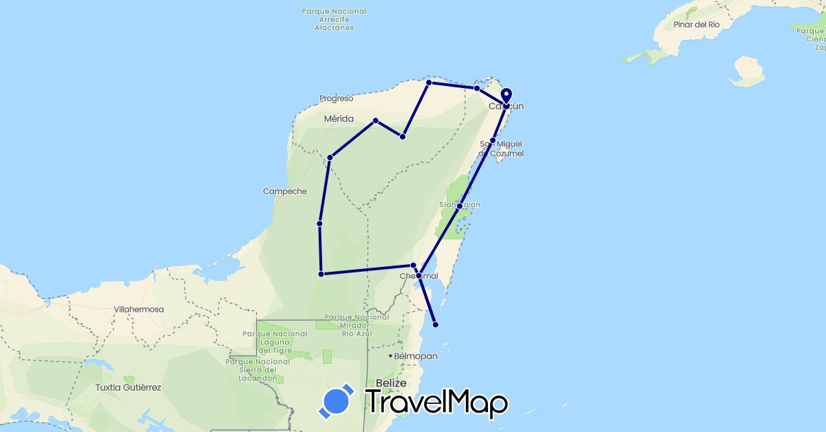 TravelMap itinerary: driving in Belize, Mexico (North America)